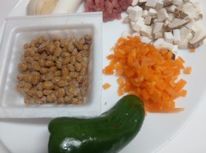 野菜と納豆とミンチのそぼろ豆腐